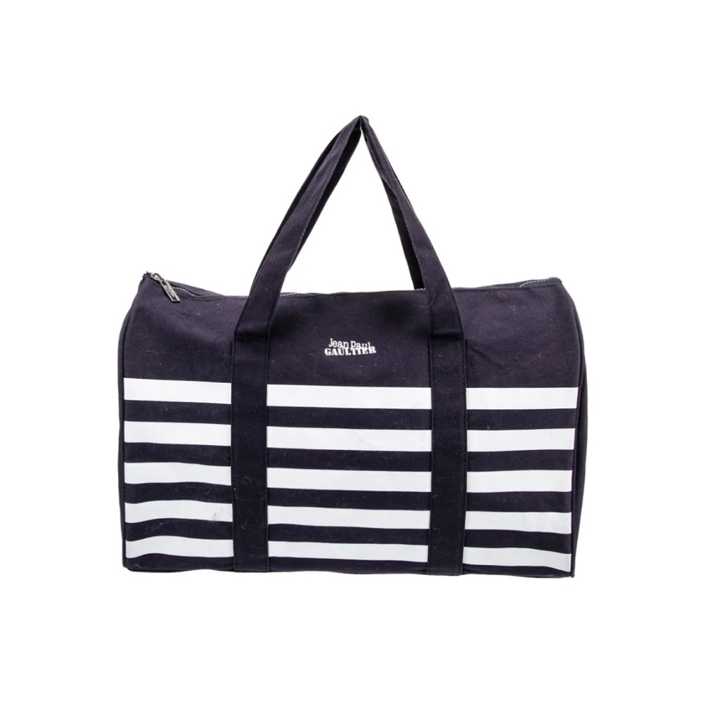 Jean Paul Gaultier NEW Navy Striped Canvas Duffle Weekender Bag